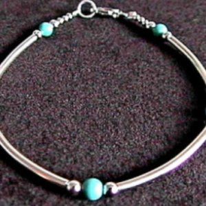 Handmade Turquoise & Sterling Silver Tube Style Bracelet 925 SS 7"